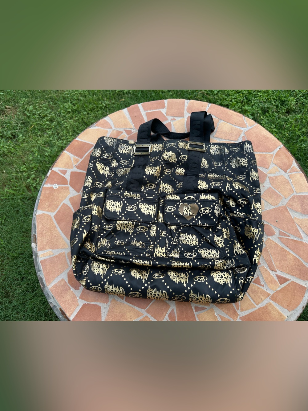 Vintage Y2K Harajuku Lovers Black & Gold Graffiti Punk Bag - Gwen Stefani